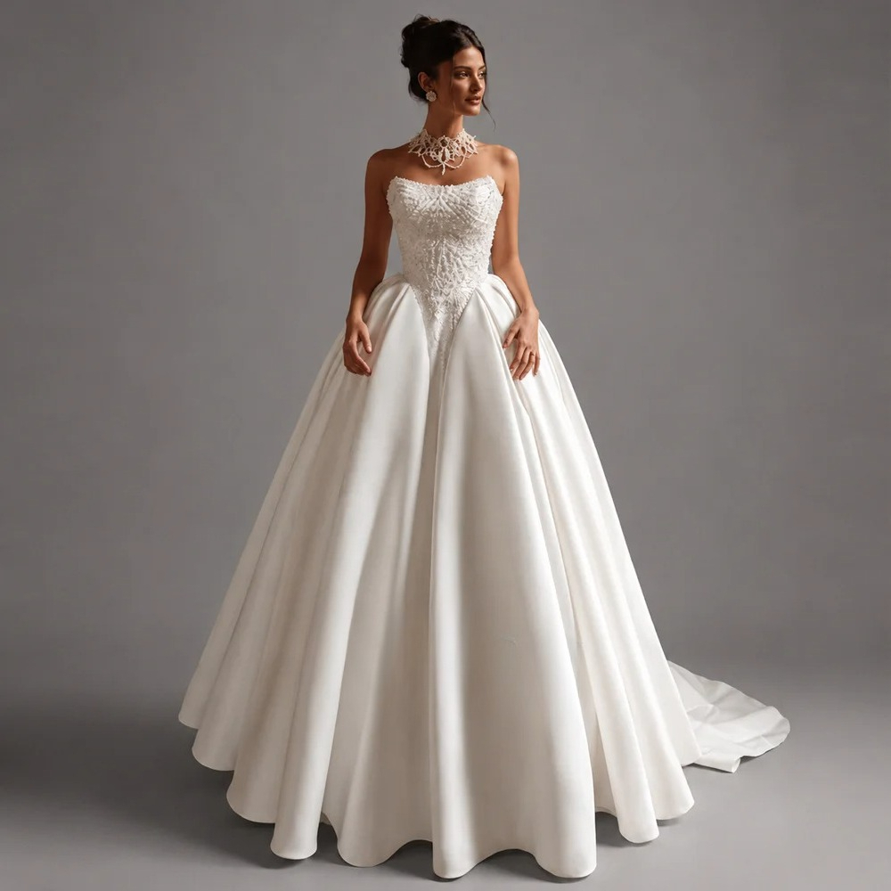 Embroidery Online Design - Customized Elegant Wedding Dress Lace Pearl