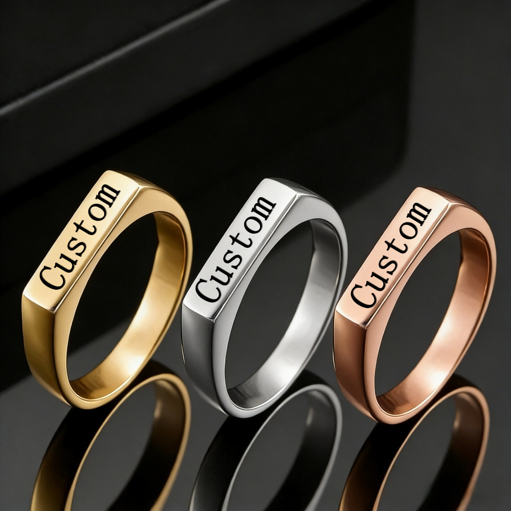 Embroidery Alphabet - Customized Engrave Name Photo Ring Stainless
