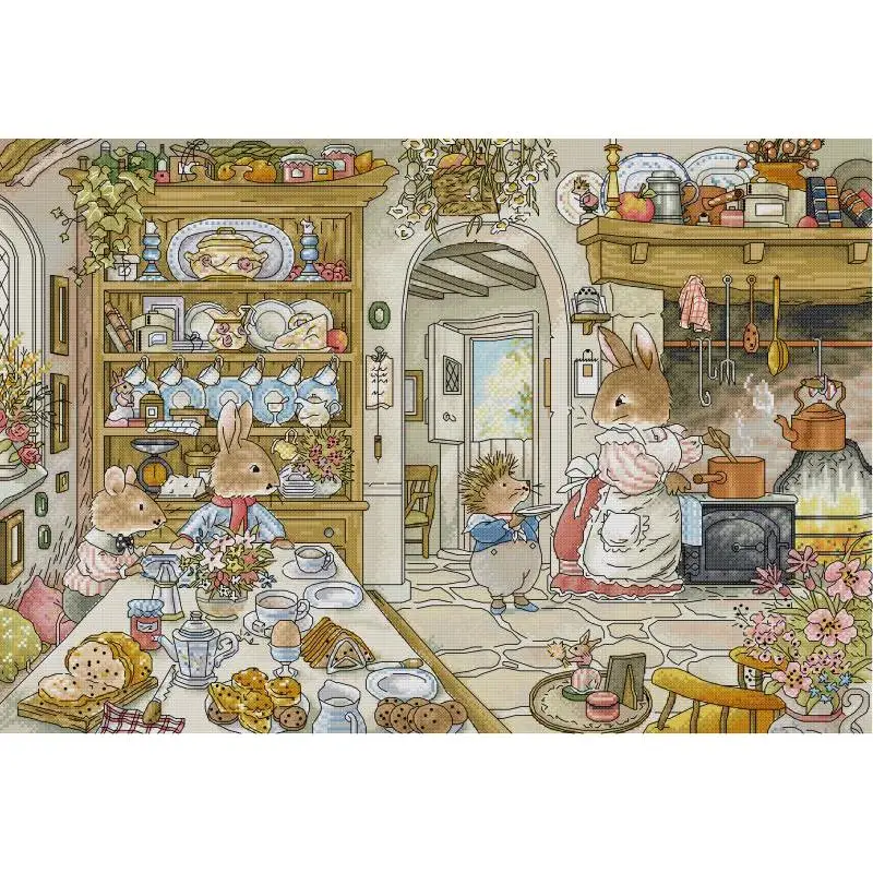 Embroidery Kitchen - Rabbit's Kitchen Cartoon Animal Pattern Cross