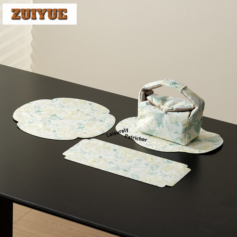 Embroidery Roses - Brocade Embroidery Yellow Rose Tea Table