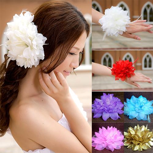 Embroidery Bracelet - Bridal Wedding Party Flower Headband Elastic