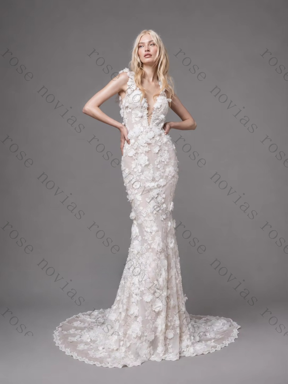 Embroidery Online Design - Customized 3D Flower Lace Back Backless