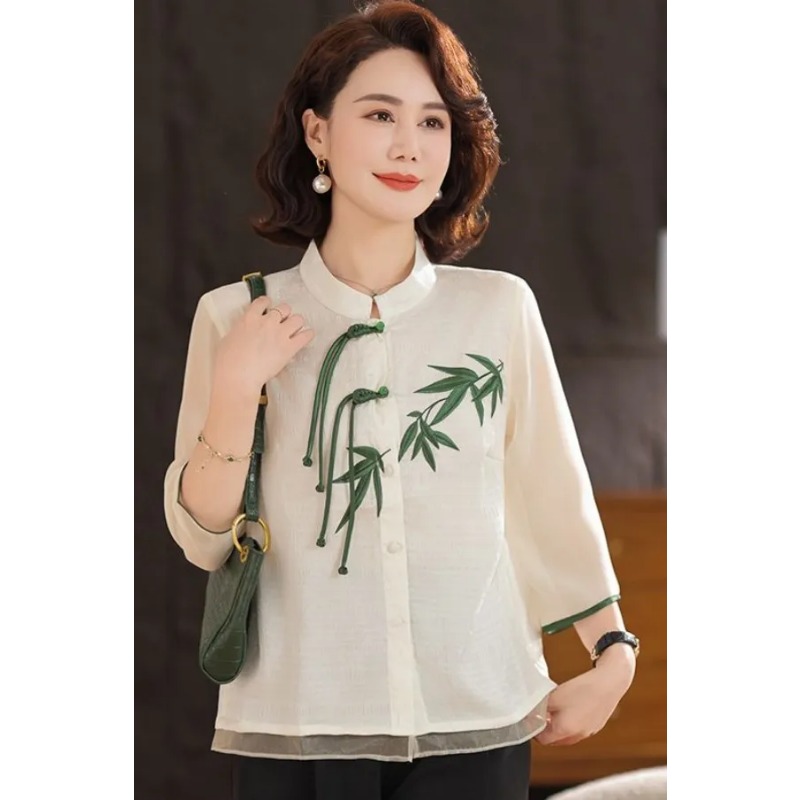 Embroidery Cream - Women's Cream White Chinese Style Blouse