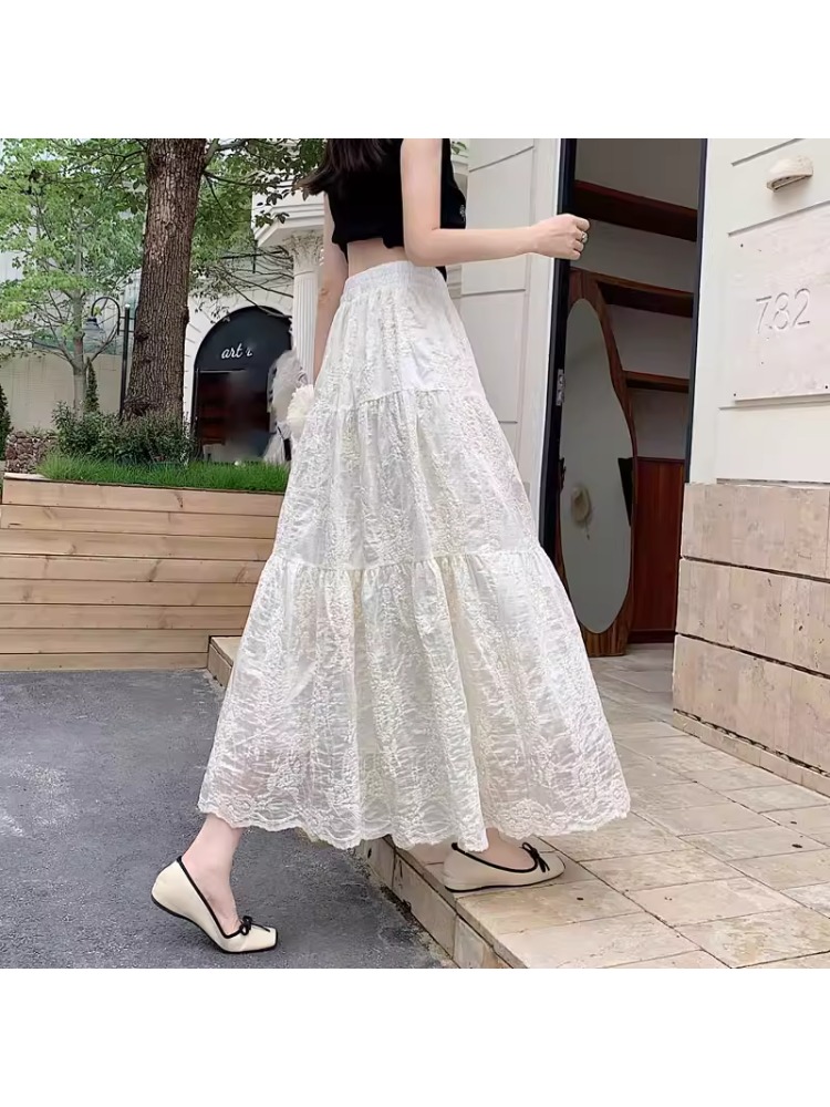 Embroidery Effect - plus Size Women's High Waist A-Line