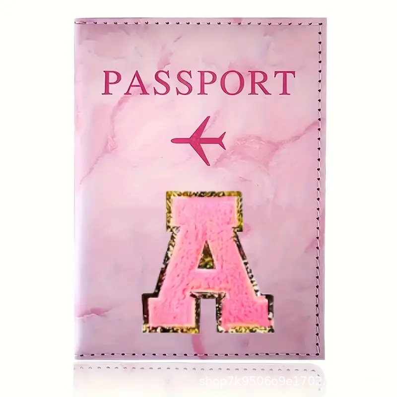 Embroidery Font - Pink PU Leather Passport Holder with