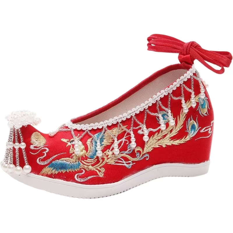 Embroidery Beads - Women New Red Embroidered Wedding Shoes