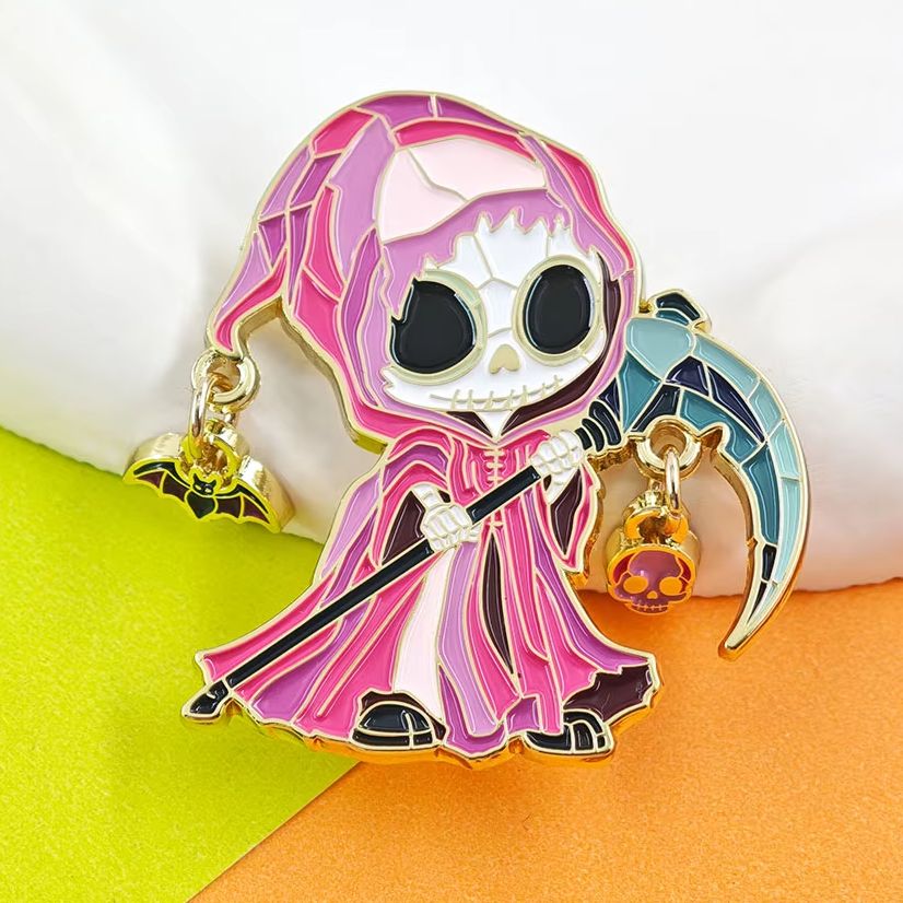 Embroidery Bracelet - Pastel Goth Grim Reaper Dangle Enamel