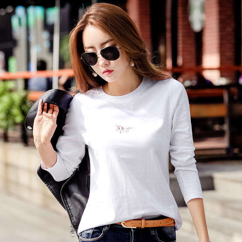 Embroidery Unicorn - Women Crew Neck Long Sleeve T