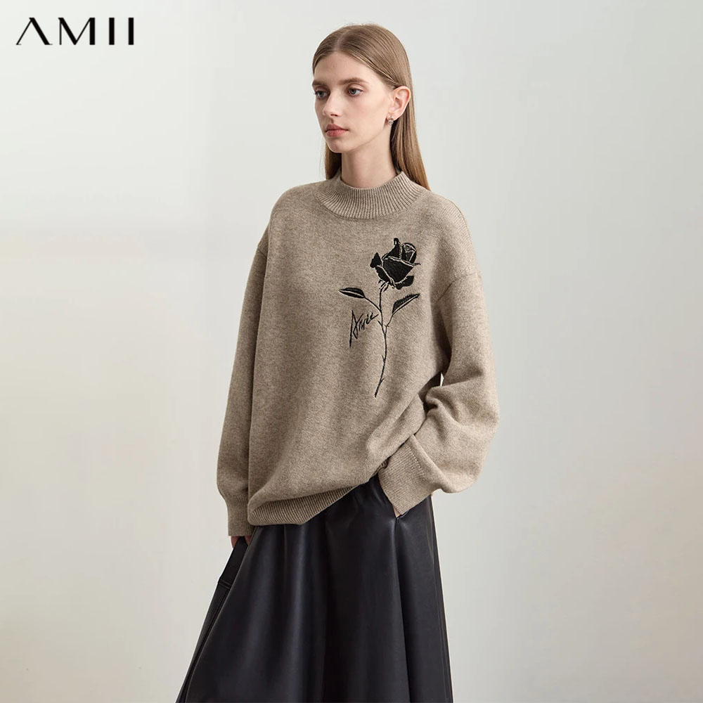 Embroidery Roses - Amii Sweaters for Autumn Winter Women