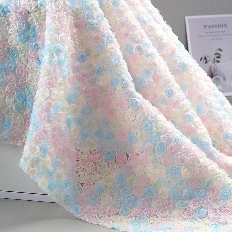 Embroidery Roses - Colorful 3D Floral Embroidery Ribbon Fabric