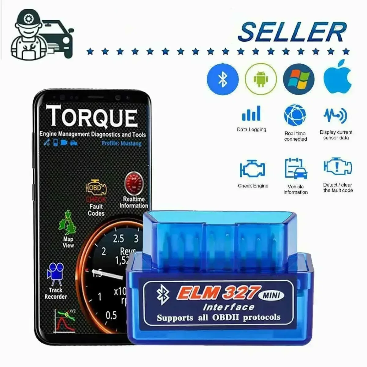 OBD 2 ELM327 Car Detector Blue - Embroidery I2 ulasan dan harga