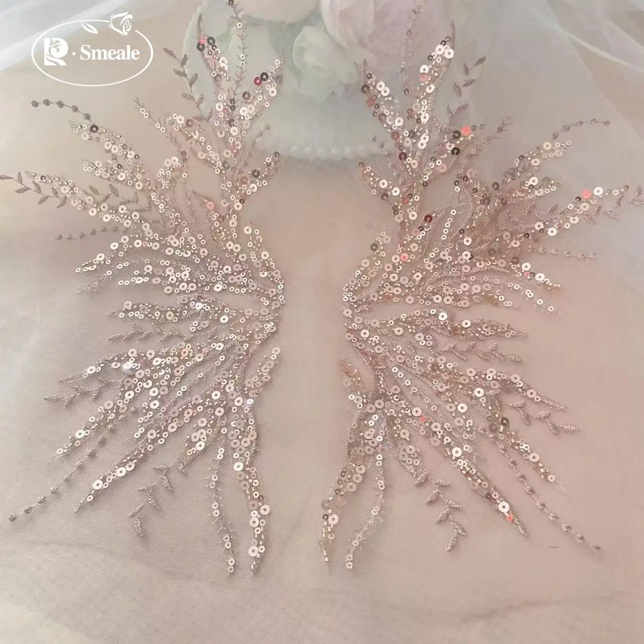 5Pair-2Pair.Rose Gold Sequin T - Embroidery Roses ulasan dan harga