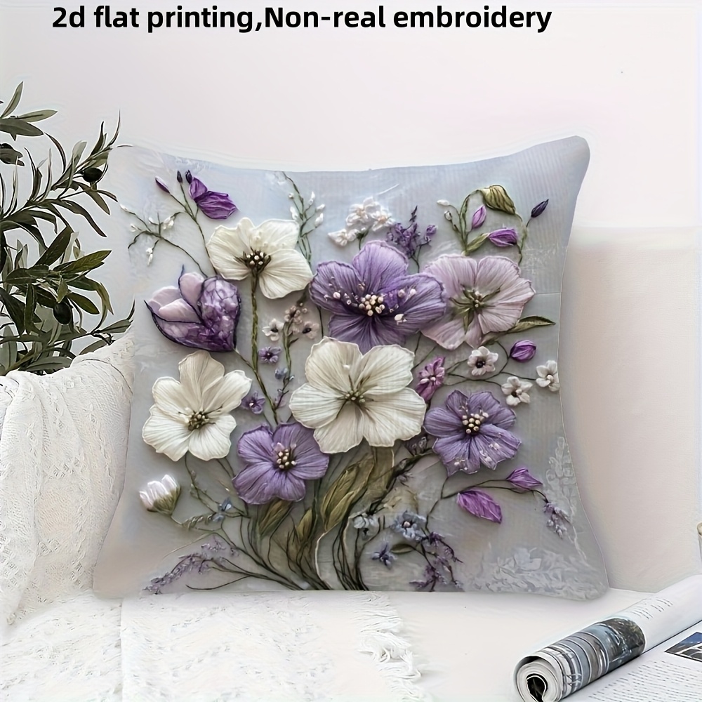 2D Effect Purple White Flower  - Embroidery Effect ulasan dan harga