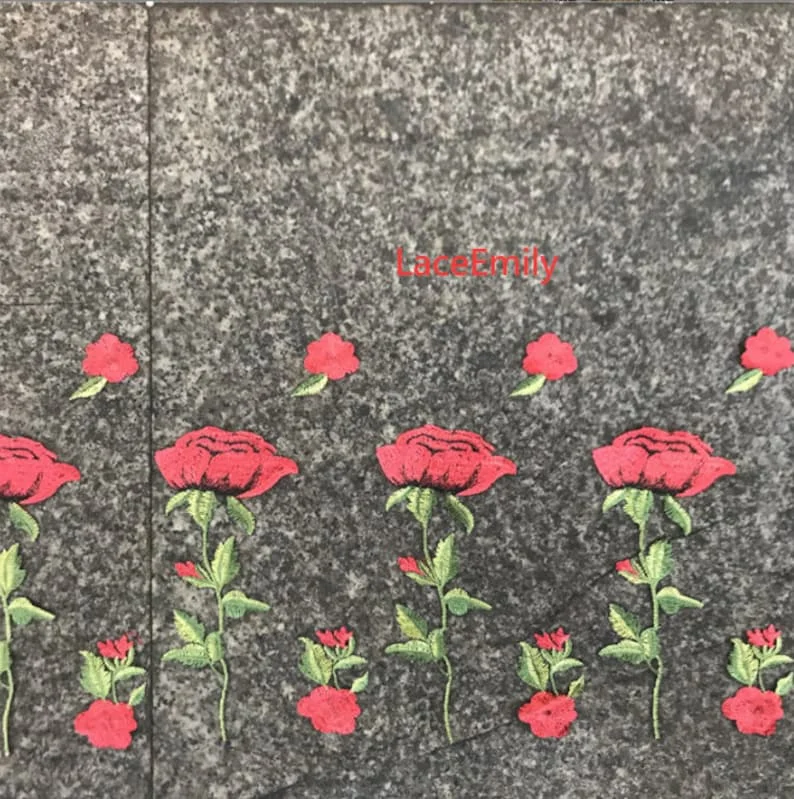 Red Rose Lace Fabric flower em - Embroidery Roses ulasan dan harga