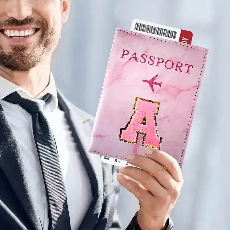 Pink PU Leather Passport Holde - Embroidery Font ulasan dan harga
