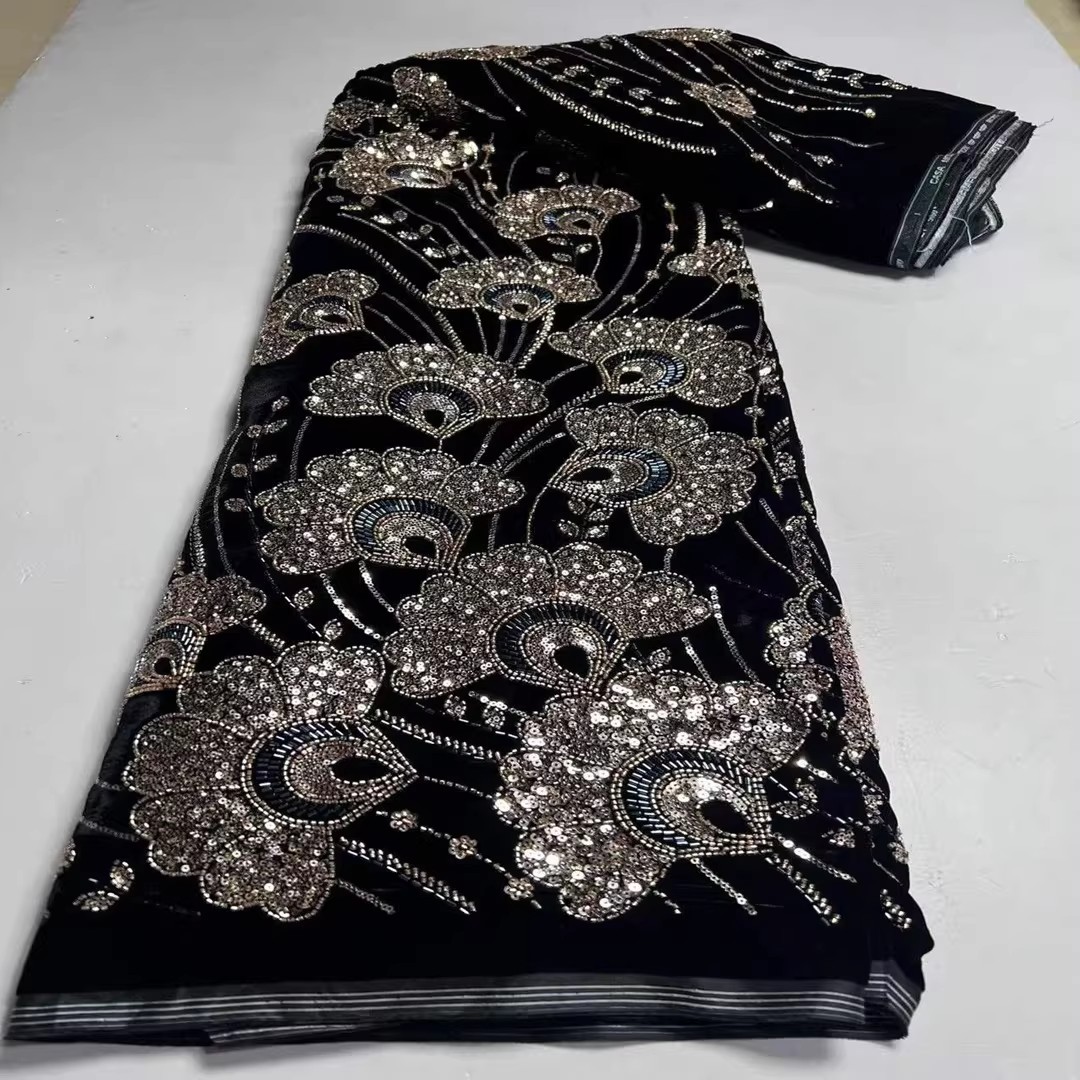 5yard New velvet tela Sequin b - Embroidery Beads ulasan dan harga