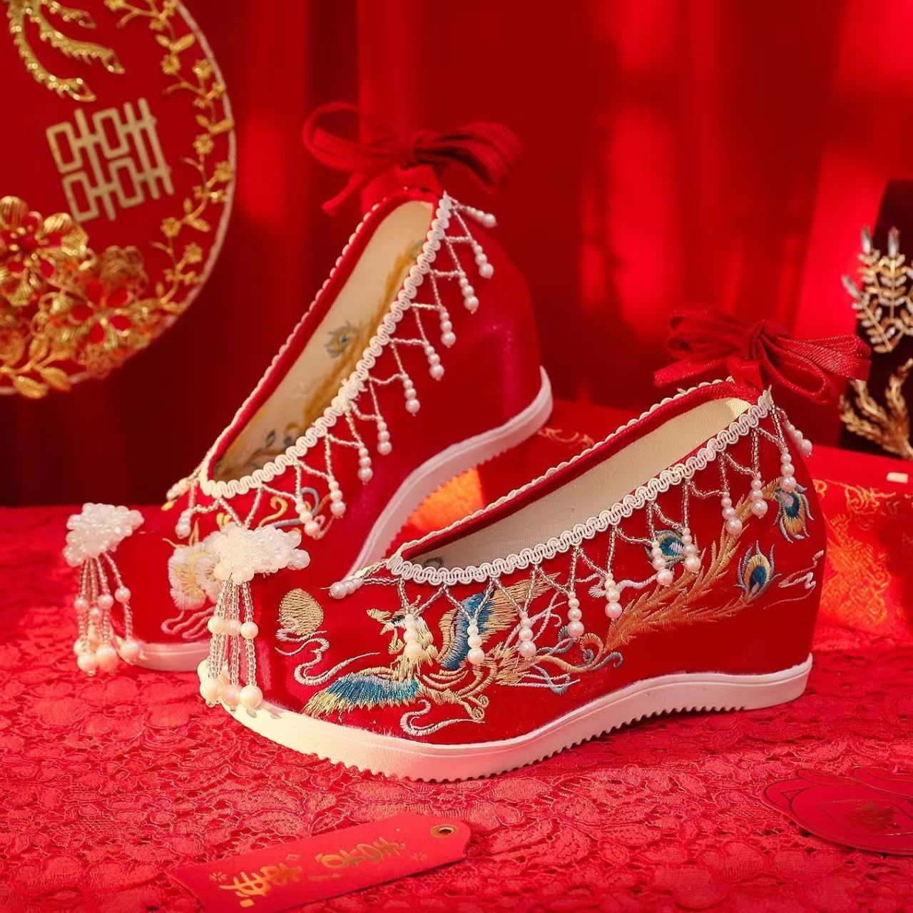 Women New Red Embroidered Wedd - Embroidery Beads ulasan dan harga