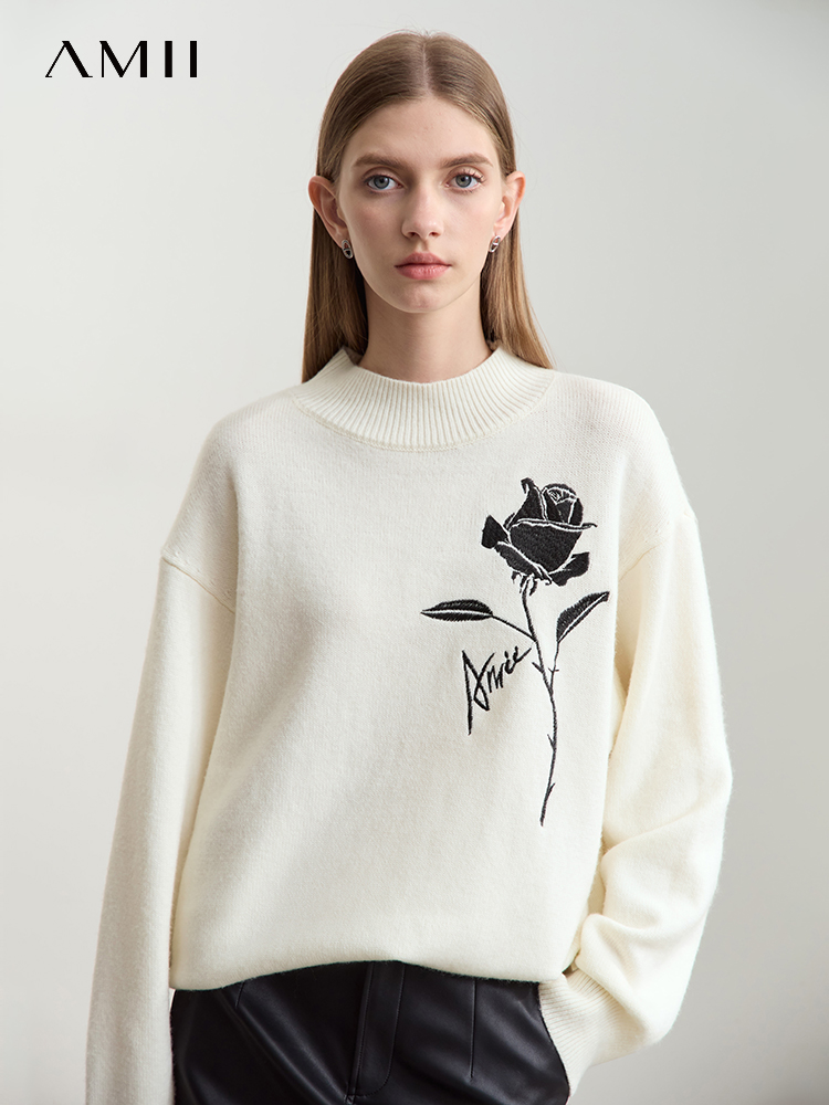 Amii Sweaters for Autumn Winte - Embroidery Roses ulasan dan harga