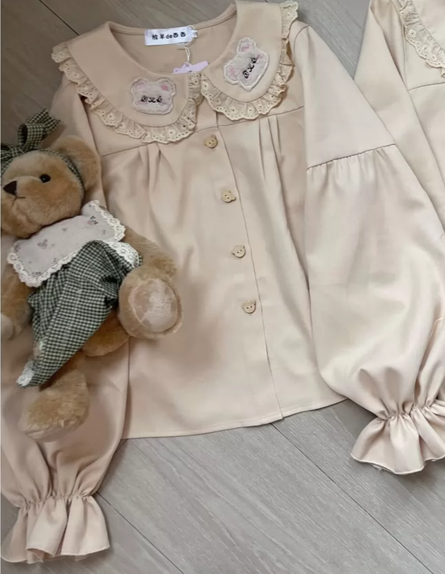 Lolita Blouse Cute Bear Embroi - Embroidery Cream ulasan dan harga