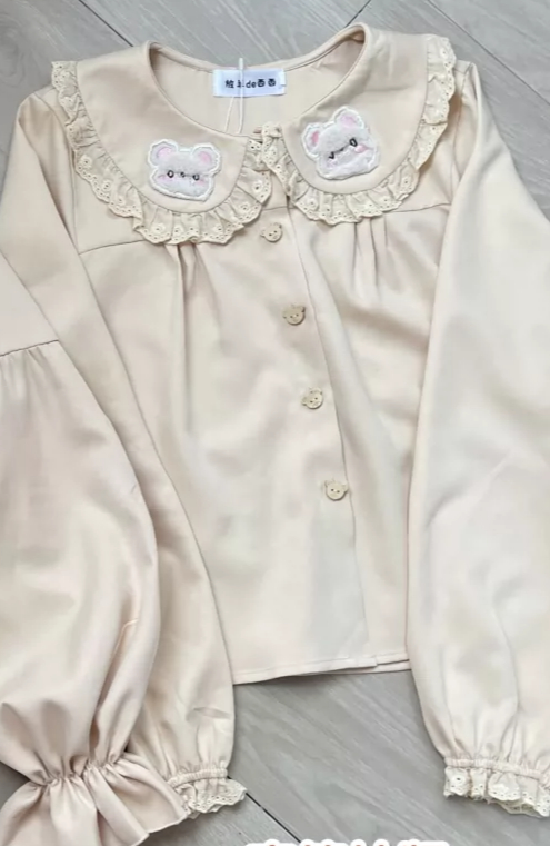 Lolita Blouse Cute Bear Embroi - Embroidery Cream ulasan dan harga